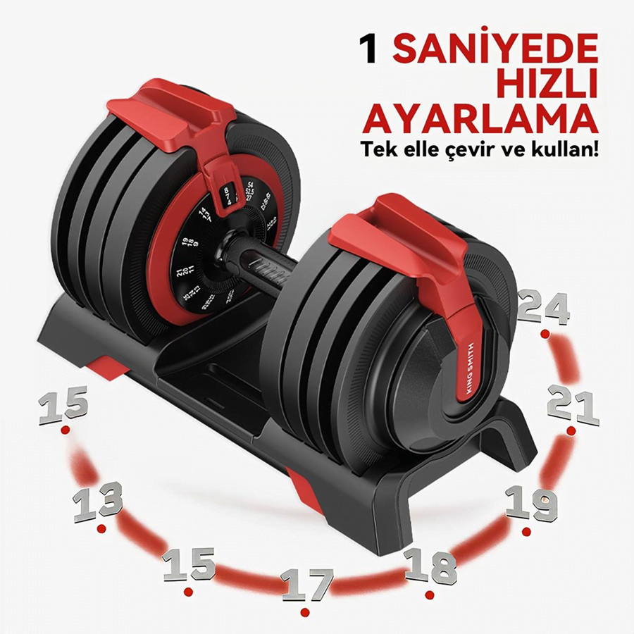 KingSmith Mekanik Ayarlı 24KG  Dambıl, Kettlebell, Halter Seti (3ü1  Arada)