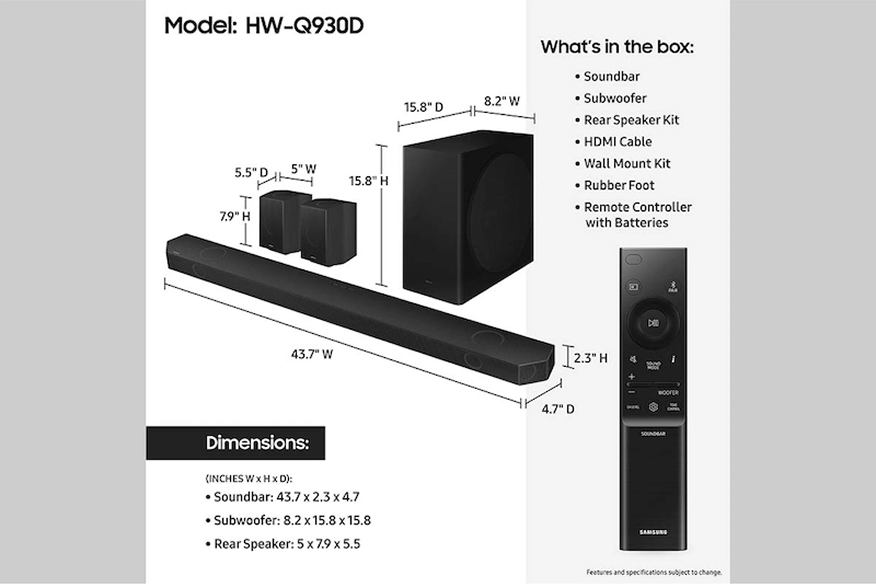 SAMSUNG HW-Q930D/EN Dolby Atmos 9.1.4 Soundbar, Siyah